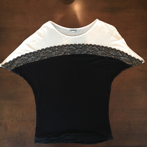 Express Tops - Express Black and White Lace Top
